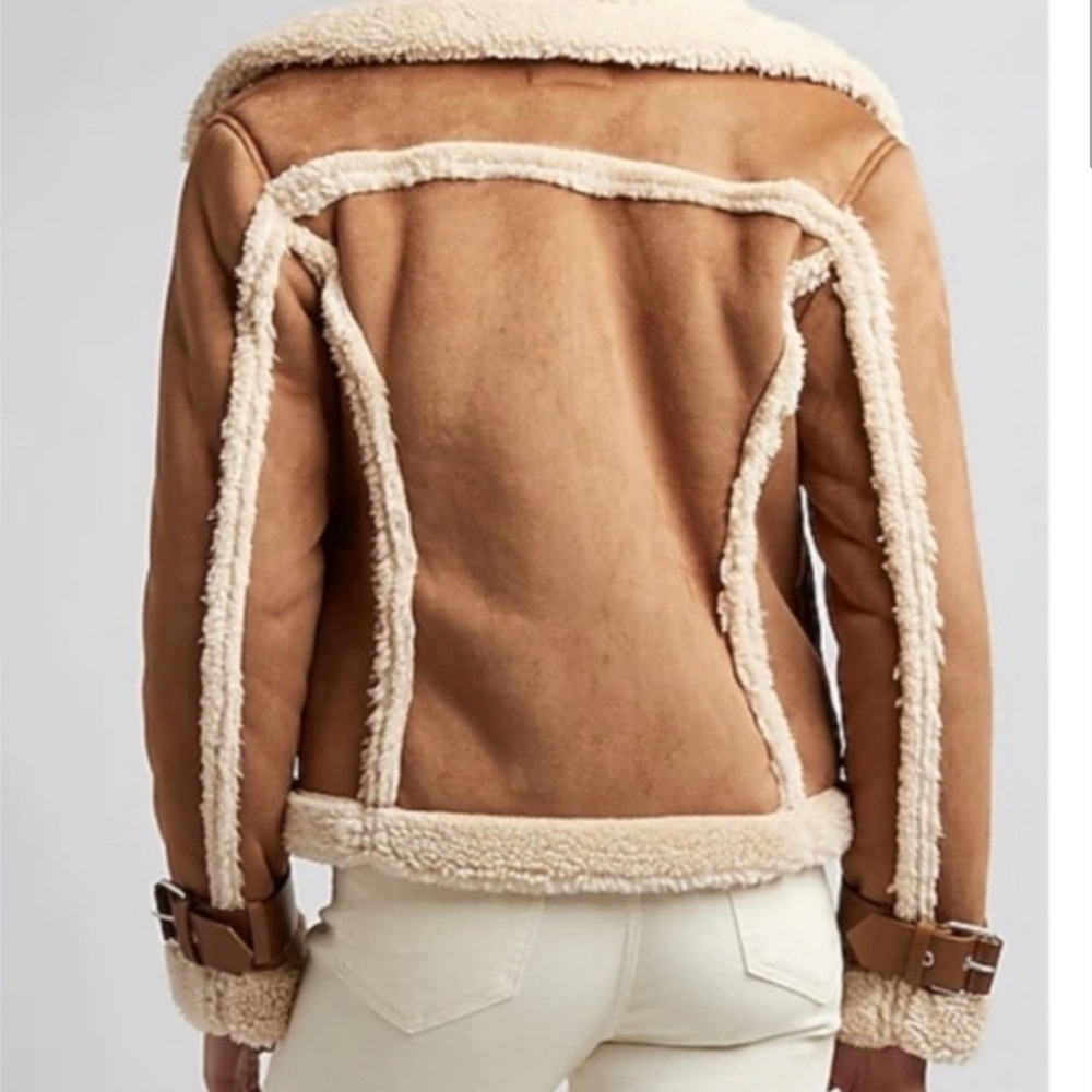 Express Faux Suede Sherpa Jacket Camel Brown Afghan Shearling Penny Lane Western - Picture 3 of 10